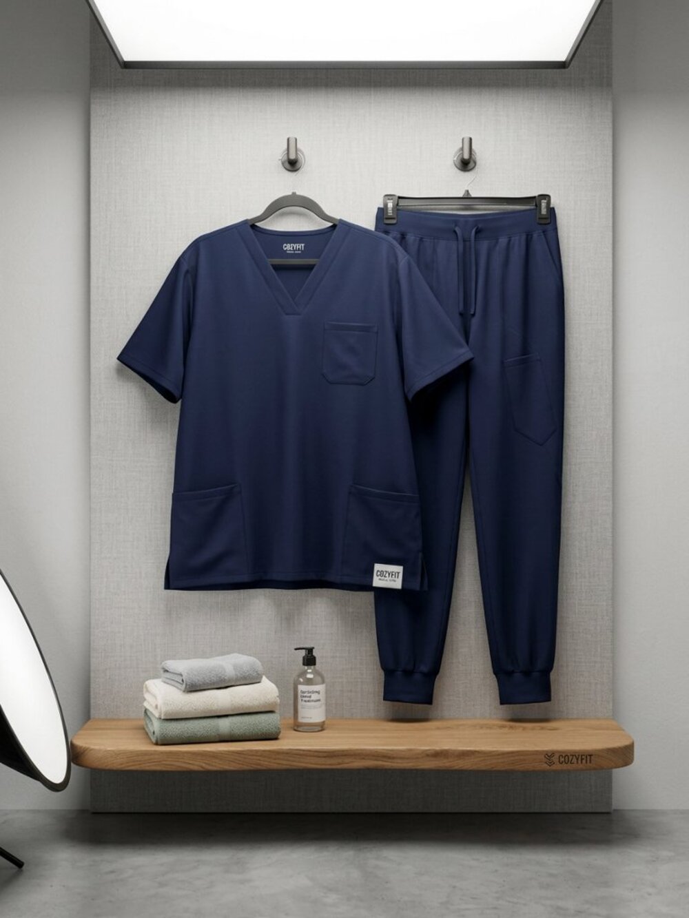 COZYFIT Navy V-Neck Scrub Top and Jogger Pants Set - 5XL